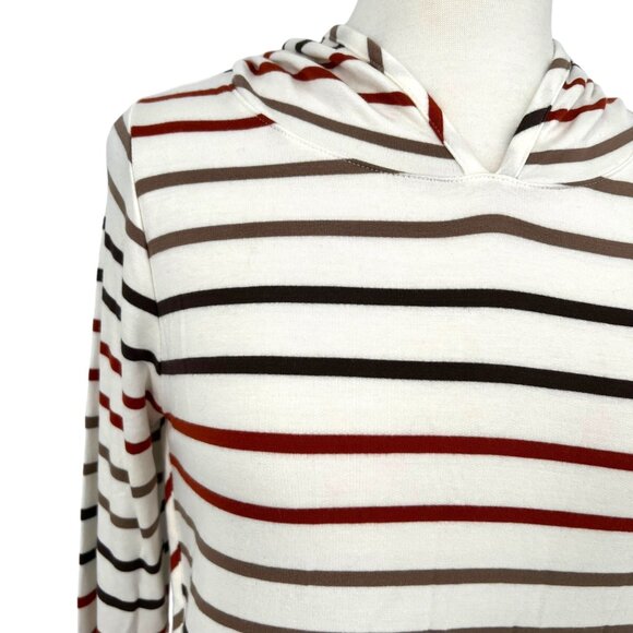 Market & Spruce Striped Hoodie Long Sleeve Cozy Top Ivory Red Brown Small NWT - Picture 3 of 11
